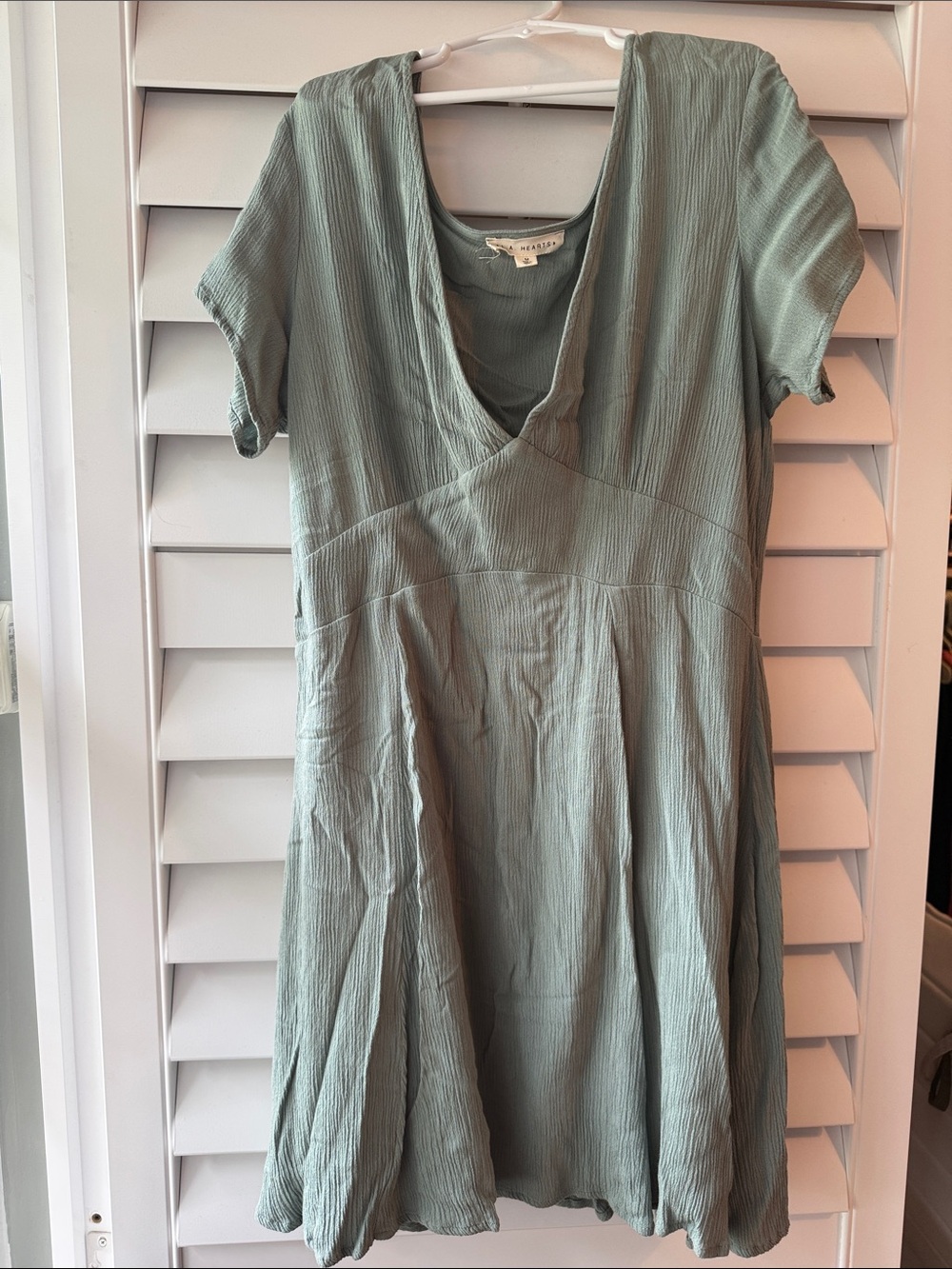 LA Hearts Sage Green Textured V-Neck Mini Dress